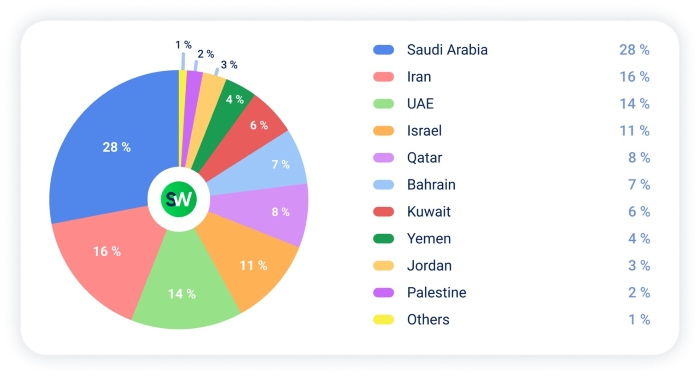 DDoS attacks were distributed by country in Q1 2025 in MENA