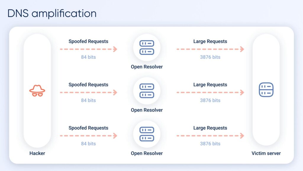 DNS Amplification — a subtype of reflection attacks. Attackers craft queries (for example, targeting large records or DNSSEC) that produce responses much larger than the original request, significantly increasing traffic volume.